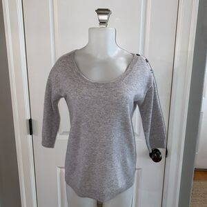 Pure Collection 100% Cashmere Short Sleeve Heather Gray Pullover Sweater -Size 2